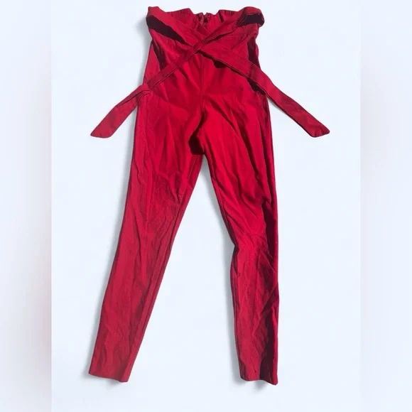 Fashion Nova Red Skinny Pants with Bow Detail - Picture 7 of 10